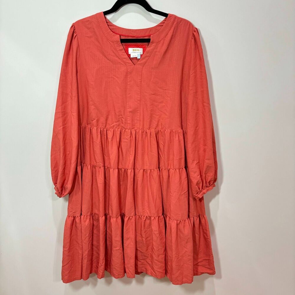 Maeve Anthropologie Orange Amber Tiered Ruffle Tunic Dress Sz 1x Boho Fall